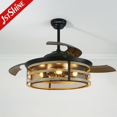 52" Rustic invisible Ceiling Fan With Light Folding Blade 6 Speeds Dc Motor Cage Cover Ceiling Fan