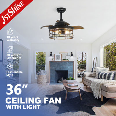 Guter Preis 36 Zoll Indoor Stahlkäfig E27*3 Glühbirne LED Unsichtbarer Deckenventilator mit abziehbarer Klinge Online